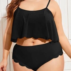 Plus size scallop trim flounce bikini swimsuit